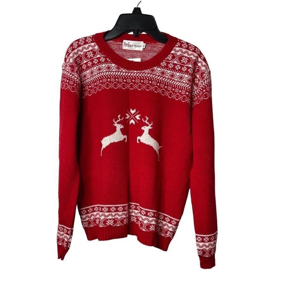 Cotton Emporium Girls Crewneck Reindeer Christmas Sweater‎ Size X Large New
